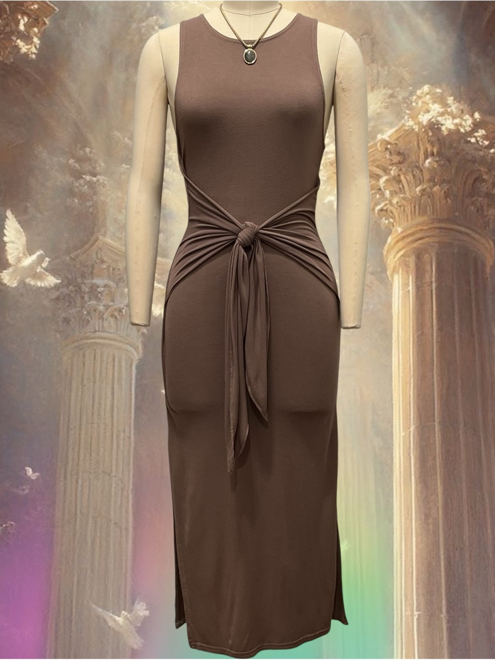PrettyLittleThing Tie-Front Midi Dress